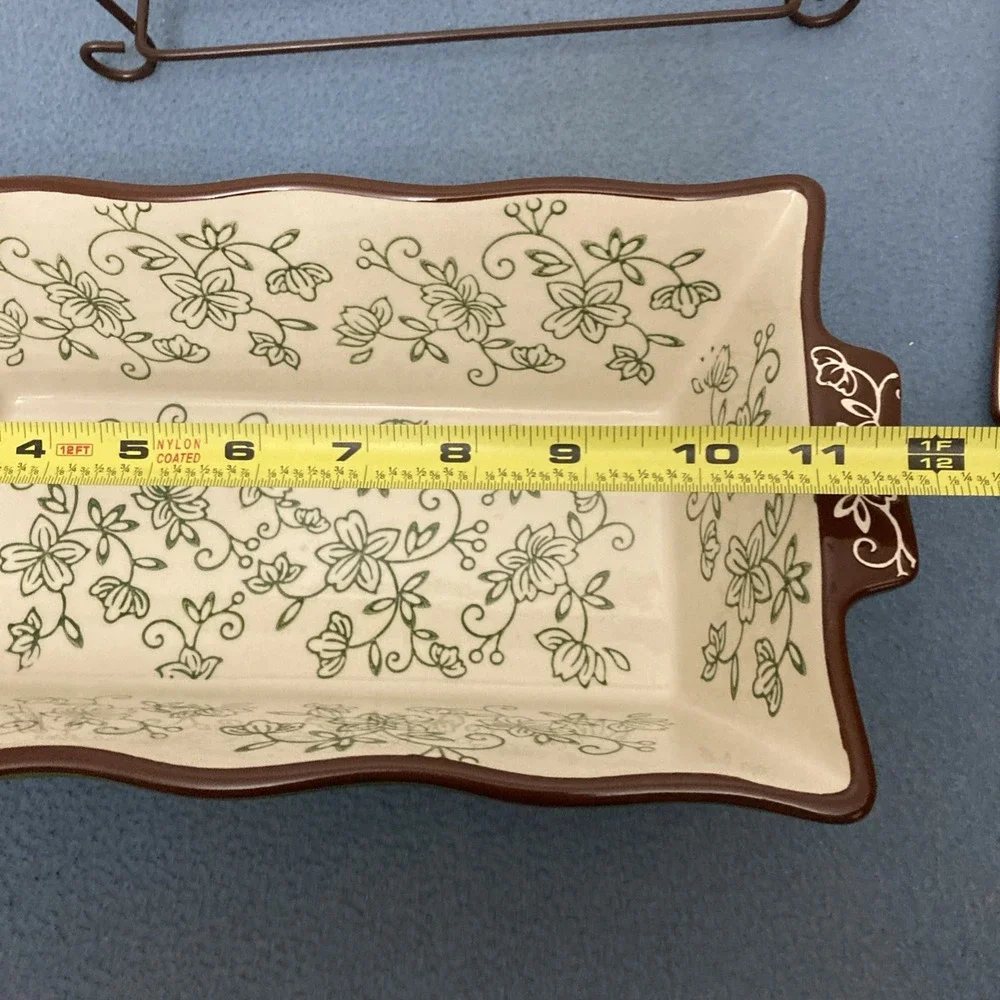 Temp-tations by Tara Floral Lace Green 1.7 Qt Loaf Pan w/Drip Tray & Wire Holder